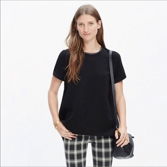 Madewell Tops - Madewell  Blouse Leather Collar in Black Size XS
